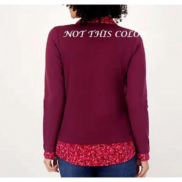 Isaac Mizrahi Live! Mixed Media Collared Vneck Layered Look Top LARGE (313C) - Picture 4 of 7